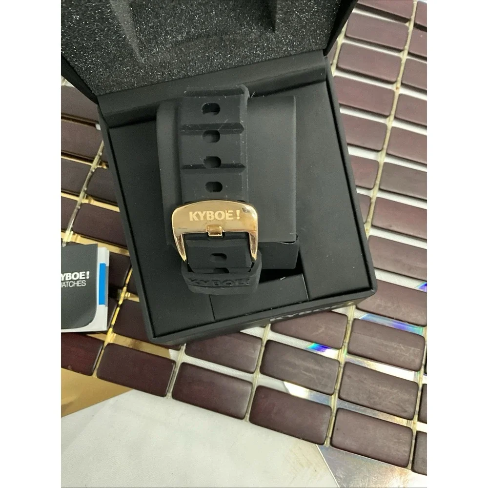 Kyboe Men Giant 48MM Black‎ Case Black Silicone Band Gold Trim Light Up New
